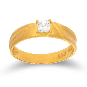 Premium Gold Tone Solitaire <b>Ring</b> with Square Cut Clear <b>Stone</b> and Elegant Raised Shoulder Design <b>for</b> <b>Men</b> - Product Image 1