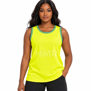 HMR Sorority Sisterhood <b>Neon</b> Yellow Mesh Basketball Jersey Round Neck Tank <b>Top</b> Breathable Sleeveless Sportwear - Product Image 1