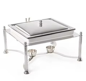 En promotion : Réchaud de buffet carré en acier inoxydable avec support à pilier cannelé et double brûleur pour service de buffet hôtelier - Product Image 1