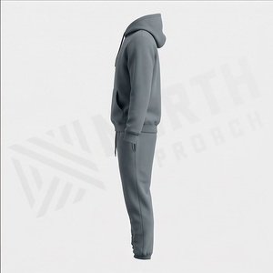 Ensemble de survêtement gris à capuche pour homme, couleur unie, décontracté, avec sweat-shirt et pantalon à cordon de serrage, coupe classique - Product Image 3