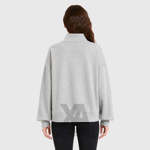 Sudadera Oversize de Cuello Alto para Mujer, Color Liso, Tejida, Manga Corta, Ropa de Invierno, Ajuste Regular, Diseño de Hombros Caídos, 100% Algodón - Product Image 3