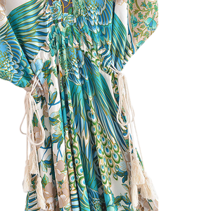 Vestido maxi informal con estampado floral para mujer, vestido con cuello cuadrado y aberturas - Product Image 6