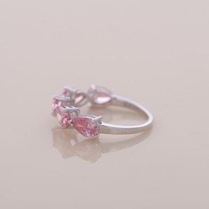 IGI Certified Three Stone Pink Diamond Band <b>Ring</b> In 9K White / Rose & Yellow Gold with Pear Cuts - Product Image 6