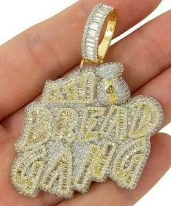 3.75ct Baguette Cubic Zirconia Men's Customized Name Pendant 925 <b>Silver</b> - Product Image 1