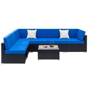 Set Divano in Rattan Intrecciato Nero Goffrato Completamente Attrezzato per Patio o Palestra con 2 Divani Centrali, 4 Divani Singoli e 1 Tavolino da Caffè - Product Image 4