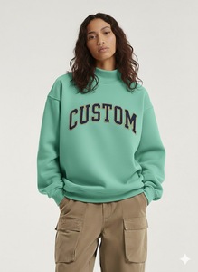 Wholesale Custom Women Mock Neck <b>Drop</b> Shoulder Fleece Breathable Long Sleeve Autumn Winter Oversized Sweatshirts High Quality - Product Image 2