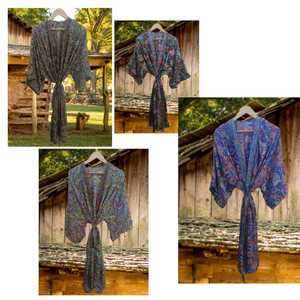 Robe Kimono en Soie Tissée à Motifs Floraux pour Femme, Élégante, Style Bohème, Cache-Maillot, Manches Larges, Ceinture Ajustable, Infroissable, Respirante, Usage Quotidien - Product Image 1