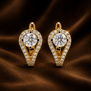 Hermosos Pendientes de Aro con Halo de Diamantes Cultivados en Laboratorio, Corte Redondo, Oro Puro de 14k, Cierre de Palanca, Regalo de Aniversario, Joyería de Compromiso - Product Image 1