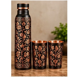 Botella de Agua de Cobre con Patrón Geométrico, Diseño Moderno, Portátil, para Viajes, Incluye Tapas - Product Image 3