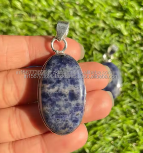 จี้โซดาไลต์เงินสเตอร์ลิง925เครื่องประดับแฮนด์เมดสไตล์โบฮีเมียนชุบโรเดียมของขวัญแต่งงานที่ไม่ซ้ำใคร - Product Image 6