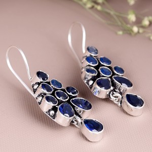 Pendientes de Plata Oxidada con Piedra Azul Ónix para Mujer |   Boho Tribal Étnico |   Joyería artesanal vintage de diseño. - Product Image 3