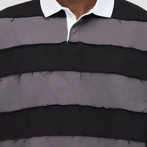 Camiseta de rugby para hombre, estilo cropped, de jersey grueso de felpa francesa desgastada, con rayas y cuello vuelto, corte holgado, 420 g/m², venta al por mayor - Product Image 4