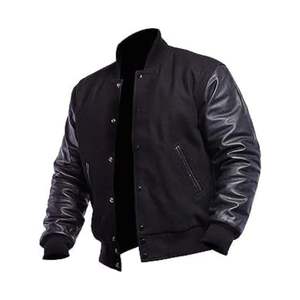 Vestes de baseball varsity personnalisées avec logos, disponibles en gros, pour l'hiver, corps 100% pure laine et manches en cuir. - Product Image 2