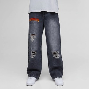 Jeans Verdes Rotos de Pierna Ancha para Hombre, de Cintura Alta, Estilo Urbano, de Algodón Desgastado, con Logotipo en la Pierna Derecha, para Otoño - Product Image 4