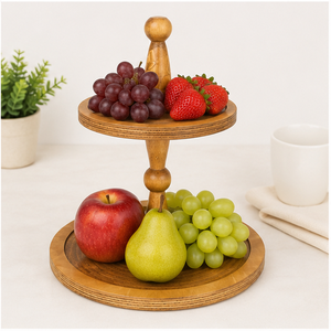Handcrafted 2-<b>Tier</b> Wooden <b>Cake</b> Stand Eco-Friendly Solid Wood Cupcake Display Tower for Wedding Party Decorations Lowest Price - Product Image 6