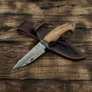 Cuchillo de caza de alta calidad para exteriores con funda de cuero, hecho a medida, forjado, mango de madera, soporte OEM, fijo - Product Image 1