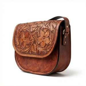 Bolso Bandolera Multifuncional de Cuero Genuino 100% para Mujer, Estilo Vintage, Ligero, con Solapa Floral, Casual y de Negocios - Product Image 5