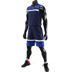 Ensemble short et maillot de basket-ball rayé blanc et bleu pour homme, col en V, sans manches, vêtements de sport respirants, toutes saisons - Product Image 5