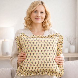 Housse de coussin artisanale indienne de Jaipur, à volants, style bohème, écologique, en pur coton, taie d'oreiller décorative, sans danger pour la peau, lavable, pour usage domestique - Product Image 5