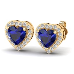 REYES Wholesale Price 14K <b>Gold</b> Moissanite Stud <b>Earrings</b> Heart Cut 1.5 Carat Blue <b>Sapphire</b> Gemstone Jewelry Anniversary Gifts - Product Image 3