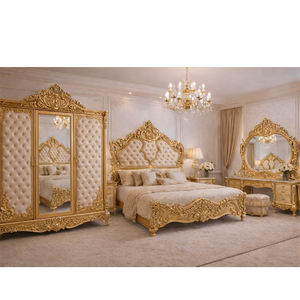 Conjunto de Dormitorio Estilo Gran Palacio con Acabado Dorado y Tallado, Colección de Dormitorio de Lujo con Tallados de Palacio, Juego de Dormitorio con Almacenamiento Inteligente, EE. UU. - Product Image 1