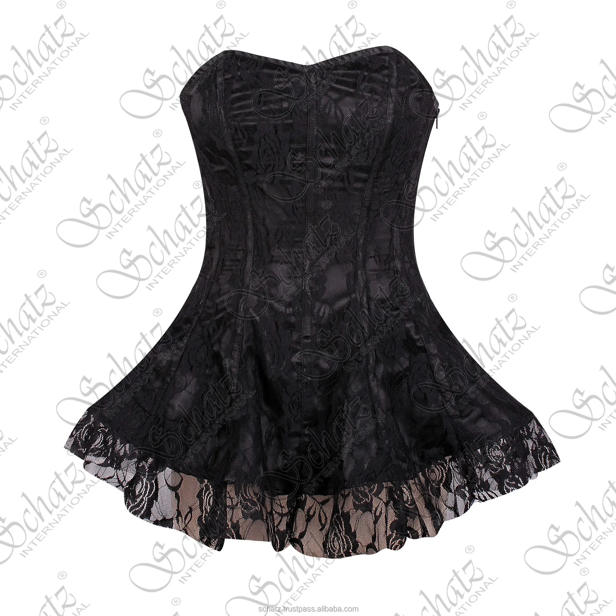 Corset Overbust Steelboned negro satén corsé vestido 2024 nuevo diseño Sexy mujeres alta calidad Bustier corsé vestido vendedores