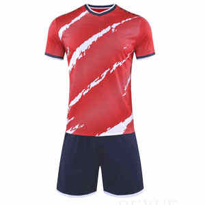 Ensemble de maillot de football unisexe rayé rouge et blanc, manches courtes, col en V, polyester respirant, kit uniforme toutes saisons, personnalisable pour équipe - Product Image 6
