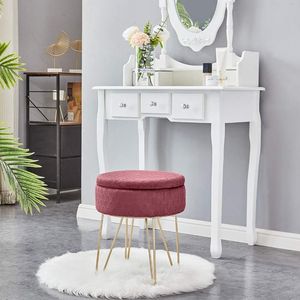 Modern Velvet Footrest <b>Stool</b> Ottoman Dressing Vanity Pouffe with Storage Function and Side Table Seat Upholstered Chair - Product Image 1