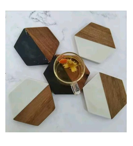 Wood Marble Coaster Heart Shape Round Marble and Wooden Coaster Classic Style Wedding Party Use - Product Image 2