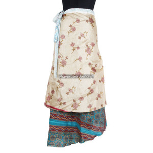 Sari Sarong de Seda de Diseñador, Doble Capa, Reversible, Falda Mágica Envolvente de la India, Sari de Seda Mágica Reversible de 2 Capas, Largo y Sexy - Product Image 1