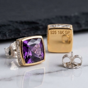 Blue <b>Amethyst</b> Cushion Cut CZ <b>Earrings</b> 10MM – 925 Sterling Silver 18K Gold Plated Classic Jewelry Everyday Wear - Product Image 3