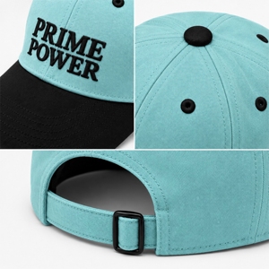 <b>Prime</b> Power 6-Panel Baseball Cap Light Blue Black Embroidery Adjustable Unisex Street Style Spring Summer Wholesale Manufacturer - Product Image 5