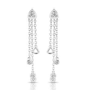 Trillion Cut Lab Grown Diamond Trillion <b>Frame</b> Triple Chain Drop Earrings 10K 14K 18K Gold 925 935 Silver Rhodium Plated Wedding - Product Image 4