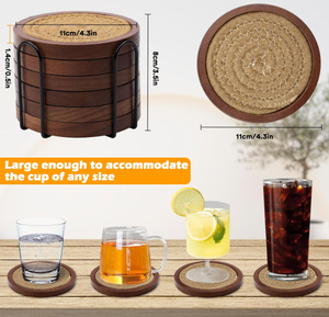 Sous-verres en bois de pin de 4,3 pouces avec insert en coton absorbant, avec support, pour table basse et décoration intérieure - Vente en gros - Product Image 4