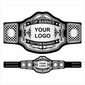 Cinturón de Campeonato de Lucha Libre Personalizado Negro con Placas a Cuadros y Espacio para Logotipo para Personalización - Product Image 1