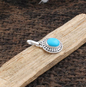 Colgante de Turquesa Natural con Plata de Ley 925, Diseño Vintage Delicado con Engaste de Bisel, Joyería Genuina Unisex Minimalista al por Mayor - Product Image 2