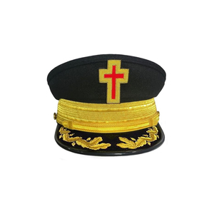 Casquette de fatigue Sir Knight des Templiers, noire, argentée et dorée, brodée à la main avec une tresse dorée, chapeau cérémoniel de la franc-maçonnerie - Product Image 5