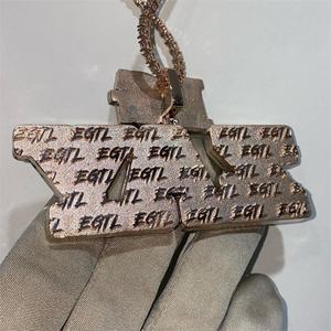 14K <b>Solid</b> <b>Gold</b> Zay Letter Charm 14K <b>Gold</b> Plated Zinc Alloy Lab Grown Crystal Rhinestone Hip Hop Style Unisex Party <b>Pendant</b> - Product Image 3
