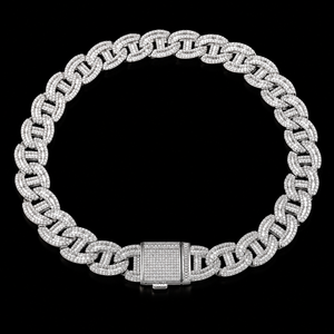 Chaîne cubaine personnalisée en or blanc, entièrement sertie de moissanite et de diamants taille ronde et baguette, style hip-hop, bijoux pour homme - Product Image 3