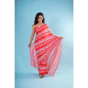 Sari de Gasa Rosa Pálido con Lentejuelas para Eventos de Boda y Cócteles, con Blusa sin Coser a Juego - Product Image 4