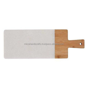 Bois d'acacia avec planche à découper en marbre blanc et marron avec poignée Produits de haute qualité - Product Image 4