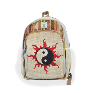 Fait à la main au Népal Himalaya Chanvre Coton Yin Yang Design Sac à dos Élégant Doublure en coton imprimé Léger Portable Sac à dos - Product Image 1