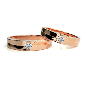 925 Sterling <b>Silver</b> Rose Gold Plated Diagonal Solitaire <b>Couple</b> <b>Rings</b> - Product Image 1