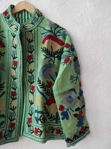 Chaqueta Bordada Suzani Verde Hecha a Mano, Abrigo Boho Indio, Chaqueta Corta Suzani Vintage, Blazer Bordado para Mujer, Abrigo TNT - Product Image 2