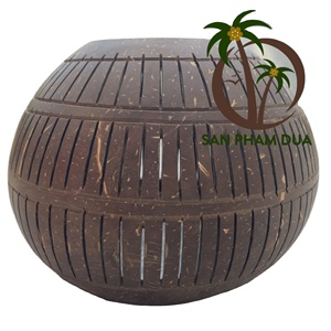 COCO-ECO BRAND Round <b>Shade</b> Coconut Wall <b>Lamp</b>/Wholesale Carved Coconut <b>Lamp</b> Vietnam/Various Designs Coconut Palm <b>Lamp</b> - Product Image 1