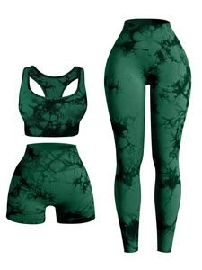 Conjunto de Yoga de 3 Piezas con Tinte Tie Dye, Leggings de Cintura Alta, Sujetador Deportivo y Pantalones Cortos, Ropa de Gimnasio, Atuendo Deportivo - Product Image 4