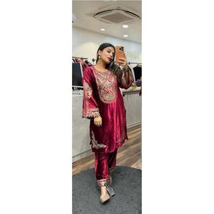 Conjunto de traje de fiesta para mujer de diseñador con bordado y trabajo de secuencia de codificación - Product Image 6