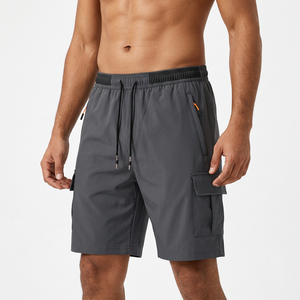 Shorts pour hommes de couleur unie, taille mi-haute, fermeture à cordon, séchage rapide, respirant, décontracté, style Bermuda avec poches - Product Image 6