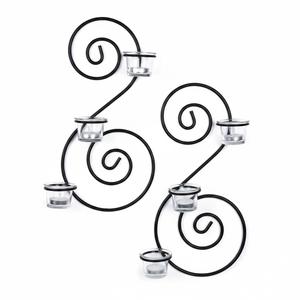 Juego de 2 apliques de pared de hierro negro, portavelas decorativos de metal con diseño en espiral, decoración de pared para el hogar, ideal para sala de estar y eventos. - Product Image 1