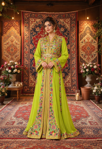 Lime Radiance Lime Green Plum Velvet <b>Moroccan</b> <b>Dress</b> Intricate Hand Embroidery Muslim Women Sophisticated Maxi Breathable - Product Image 5